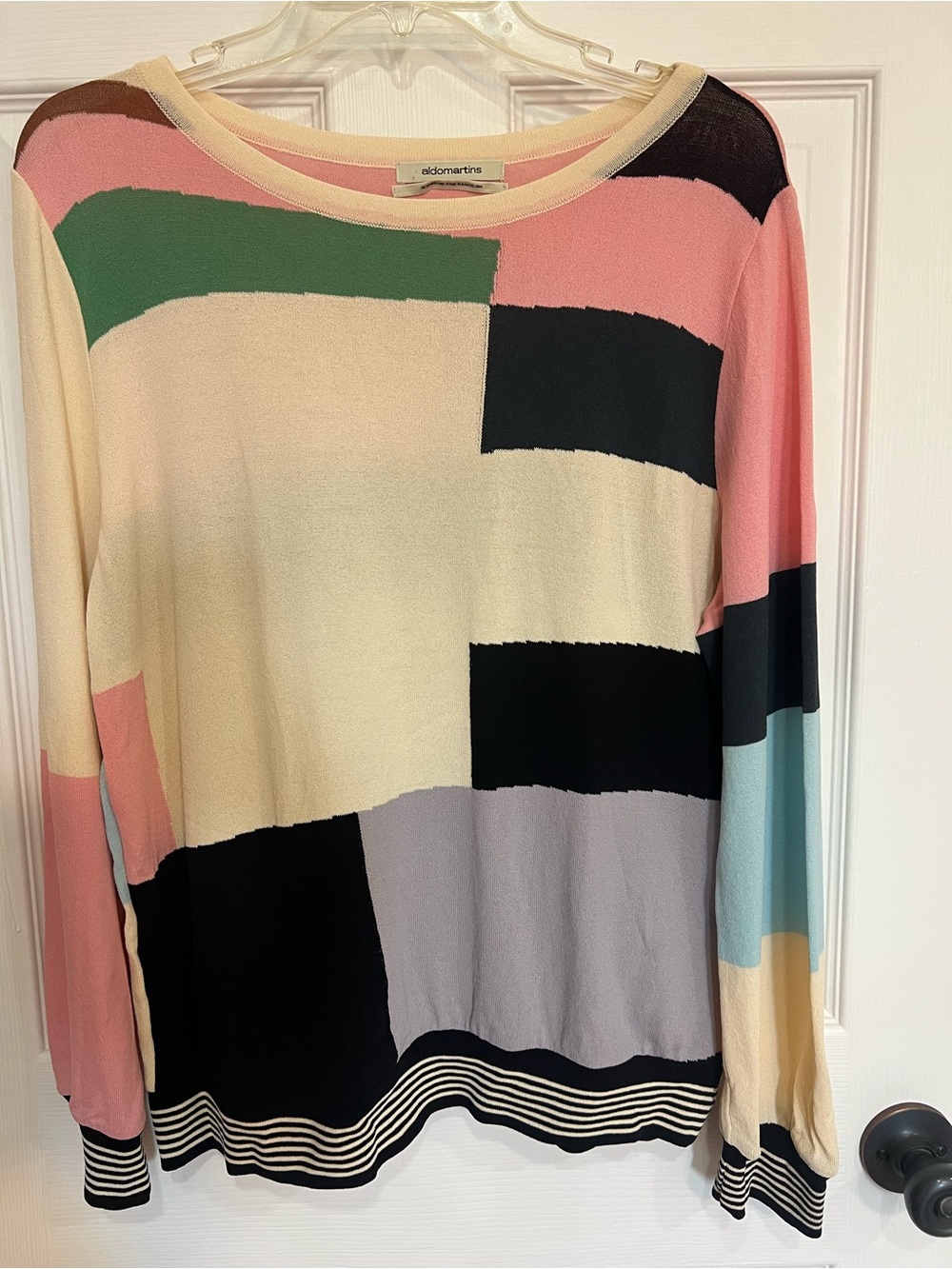 Aldo Martins Colorblock Long Sleeve Top - Size 10, pink, Cream, Black
